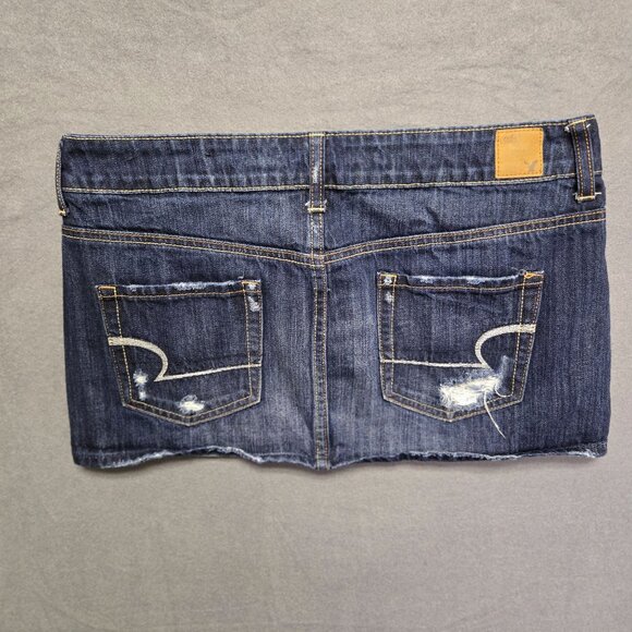 Vintage American Eagle Distressed Denim Mini Skirt Low Rise Y2K Sz 6 Elena Gilbe - Picture 2 of 6